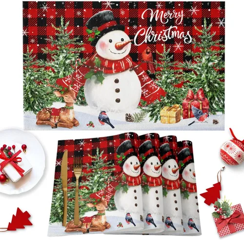 Miniatura 36 de Juego de 1 mantel individual gris de Navidad, manteles individuales de enanos de invierno y cardenales antideslizantes, manteles individuales