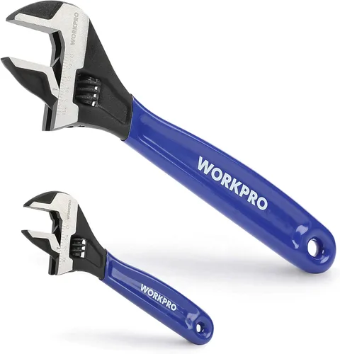 Miniatura 14 de WORKPRO Llave ajustable de 10 pulgadas, llave de mandíbula ancha de acero Cr-V con óxido negro, escalas métricas y SAE, para el hogar, garaje, Azul