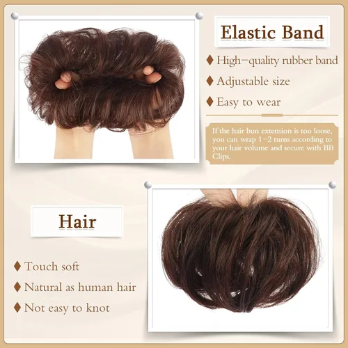 Miniatura 3 de SOFEIYAN 2 piezas de extensión de moño desordenado, ondulado, rizado, mini moño desordenado, coleteros de pelo sintético con dona, accesorio