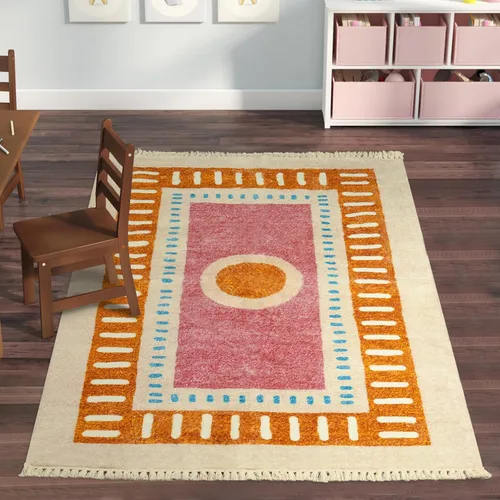 Lukinbox Alfombra bohemia para sala de estar, 3 x 5 pies, lavable a máquina, alfombra de dormitorio, súper suave, antideslizante, color naranja,