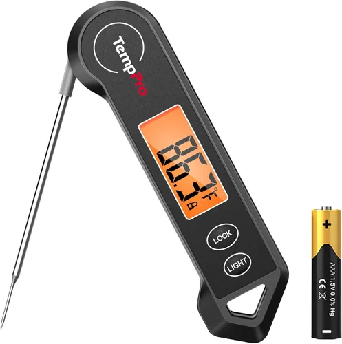 ThermoPro TP19H Termómetro digital impermeable para carnes con luz de fondo anbidextra y detección de movimiento, termómetro de cocina para negro