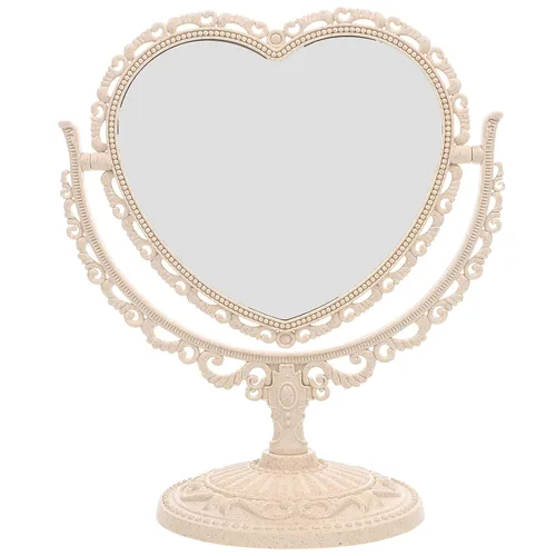 FRCOLOR Espejo en forma de corazón, espejo cosmético vintage de doble cara giratorio para dormitorio, baño, escritorio de mesa
