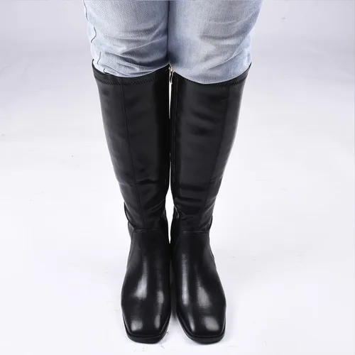 Miniatura 3 de GENSHUO Botas altas hasta la rodilla para mujer, cómodas botas de tacón plano vintage con punta cuadrada para otoño e invierno, con cremallera