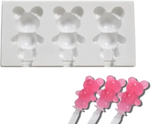 1 paquete de moldes para paletas con forma de oso, moldes de silicona para paletas de hielo de 3 cavidades para niños y adultos, molde para tartas,