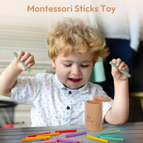 Miniatura 2 de Woodtoe Juguetes Montessori Sticks para niños de 1 a 3 años, juguetes de 18 meses, juguetes de aprendizaje de clasificación de 7 colores para niños