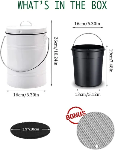Miniatura 6 de Contenedor de compost para encimera de cocina, LALASTAR - Contenedor pequeño de compost de metal para cocina interior sellado con tapa