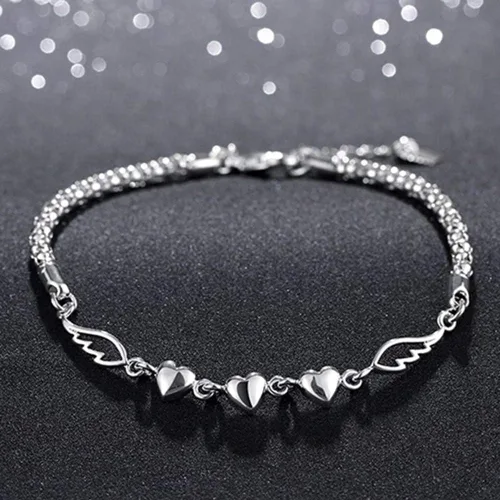 Miniatura 3 de Bluelanss Pulseras para mujer, plata de ley 925 con dije de corazón y alas de amor, joyería, regalo para cumpleaños, San Valentín, Navidad