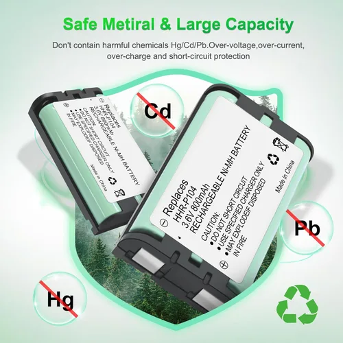Miniatura 5 de Paquete de 2 baterías recargables HHR-P104 3.6V 800mAh NI-MH para baterías de repuesto de teléfono inalámbrico para Panasonic