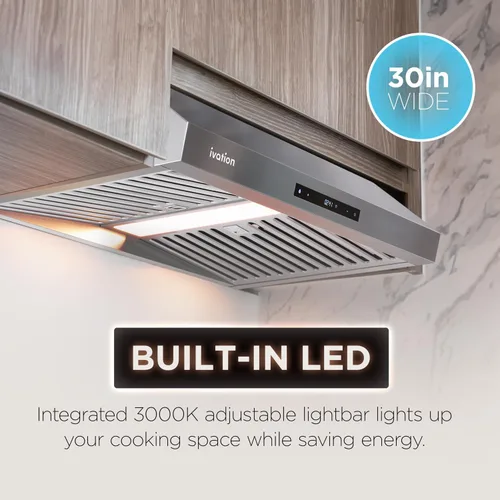 Miniatura 2 de Ivation Campana extractora de 30 pulgadas para debajo del gabinete, 600 CFM, ventilación de 3 vías, luz LED y reloj integrados, temporizador