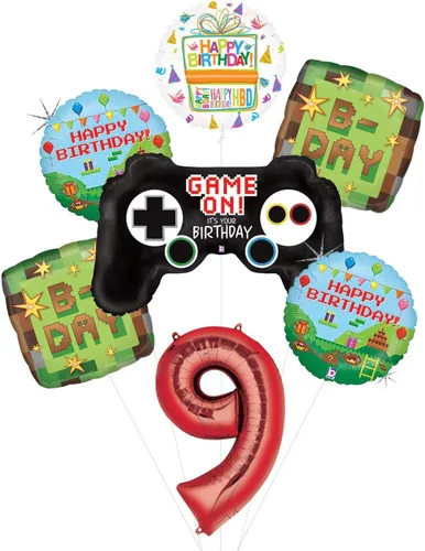 Miniatura 2 de Suministros para fiesta de 9 cumpleaños de videojuegos Miner Pixelated TNT Balloon Bouquet Decoraciones