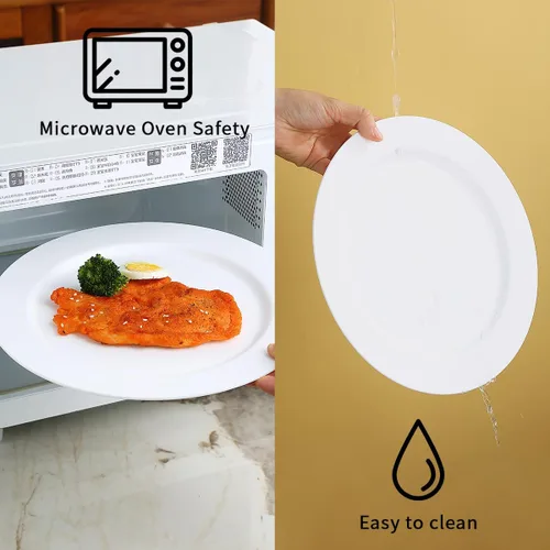 Miniatura 5 de Berglander Juego de 8 platos de plástico blanco de 10 pulgadas, platos planos reutilizables para ensalada, cuencos para pasta, juego de platos
