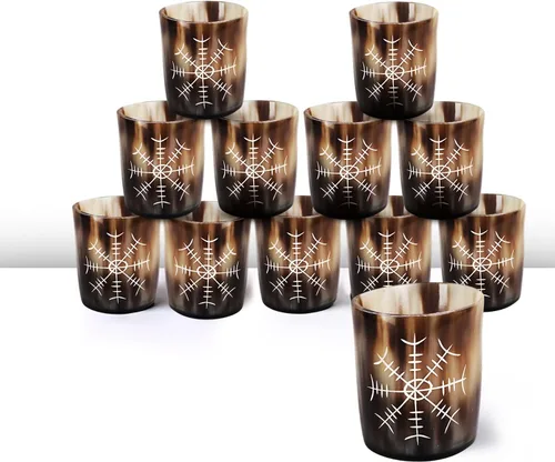 Miniatura 25 de Handicrafts Home Juego de 4 vasos de chupito hechos a mano, patrón entrecruzado de 6.5 onzas, chupitos de whisky vikingo naturales para cócteles