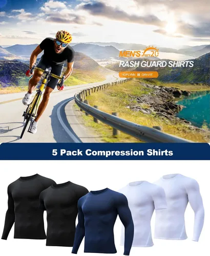 Miniatura 5 de HOPLYNN Paquete de 45 camisetas de compresión de entrenamiento para hombre, manga largacorta, camiseta atlética para deportes
