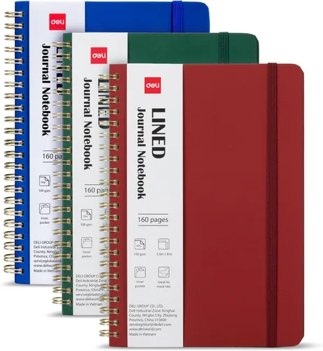 Miniatura 9 de deli Paquete de 6 cuadernos con espiral rayados, 160 páginas, A5 (5.5 x 8 pulgadas), cuaderno de escritura de tapa dura, diario encuadernado
