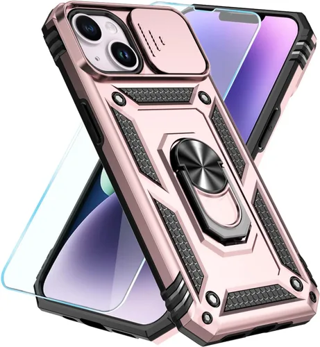 Miniatura 6 de SunStory Funda compatible con iPhone 14 Plus con protector de pantalla HD, cubierta de cámara deslizante y soporte de anillo giratorio