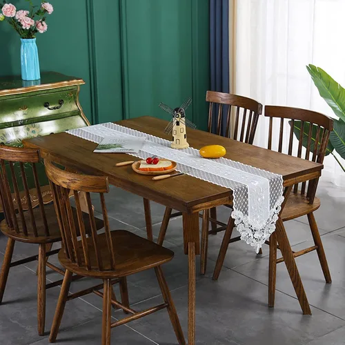 Miniatura 6 de Hsvanyr Camino de mesa de encaje blanco bordado, bufanda clásica rectangular de macramé, decoración de comedor, tocador, 12 x 27 pulgadas