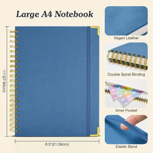 Miniatura 5 de Cuaderno de espiral de 8.5 x 11 pulgadas, 300 páginas numeradas, con rayas universitarias con pestañas, diario forrado de cuero de tapa dura
