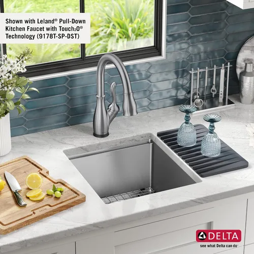 Miniatura 3 de DELTA FAUCET Lorelai - Lavaplatos de estación de trabajo de barra de 17 pulgadas para cocina, montaje bajo encimera, acero inoxidable calibre 16