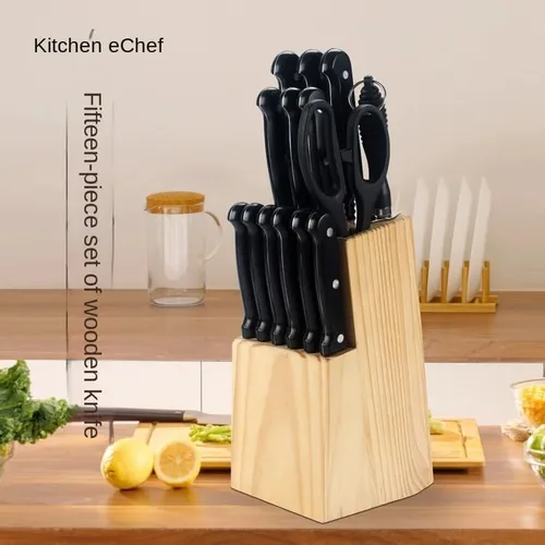 Miniatura 2 de Juego de cuchillos de cocina de 15 piezas con bloque de madera, juego de cuchillos para carne de acero inoxidable ultra afilados y tijeras, juego