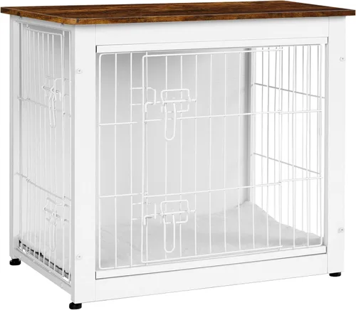 Miniatura 38 de DWANTON Mueble de jaula para perros con cojín, mesa de madera para perros con puertas dobles, casa de perro de interior, tamaño pequeño, mediano