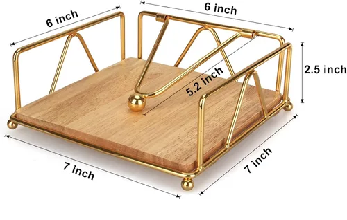 Miniatura 4 de Servilletero dorado moderno para mesa con brazo pesado, servilletero plano de metal cuadrado para servilletas de granja, bandeja rústica