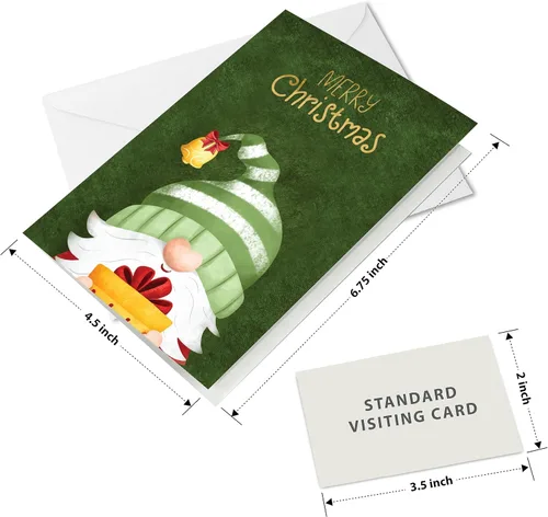 Miniatura 3 de easykart labels 20 tarjetas de gnomo navideño con sobres y pegatinas de sellado, 4 diseños navideños de Santa con efecto de hoja dorada, 6.75" x