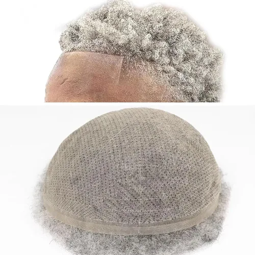 Miniatura 17 de HAPPY&CC Afro - Sistema de piezas de cabello humano tipo toupee para hombre, encaje suizo duradero con poliuretano para hombre, peluca tipo tupé #1