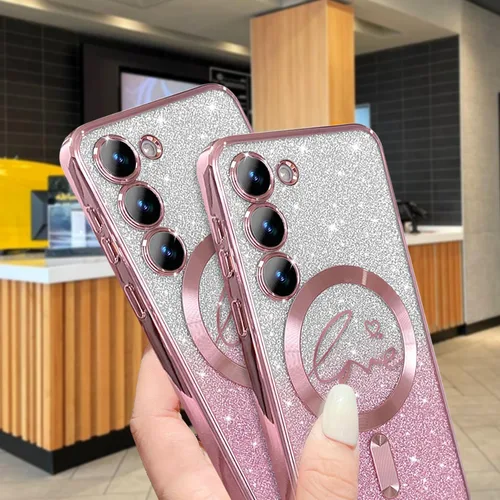 Miniatura 195 de ZONRW - Funda para Samsung Galaxy S22 Ultra magnética, para mujeres y niñas, cubierta trasera suave, lujosa, con corazón de amor, bling, degradado