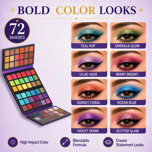 Miniatura 5 de BestLand Paleta de sombra de ojos ultra secreta, 72 colores, tablero de colores 4 en 1, brillo mate, brillo nude, natural, todo en uno, paleta
