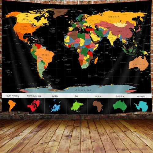Xguatan Tapiz de mapa del mundo para niños y estudiantes, mapa del mundo vintage, países educativos, ciudades, tapiz colgante de pared para aula,