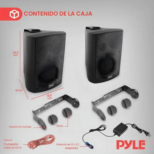 Miniatura 2 de Pyle - Sistema de altavoces de montaje en pared resistente al agua - Par de altavoces activos + pasivos de 13,33 cm, inalámbricos, compatibles