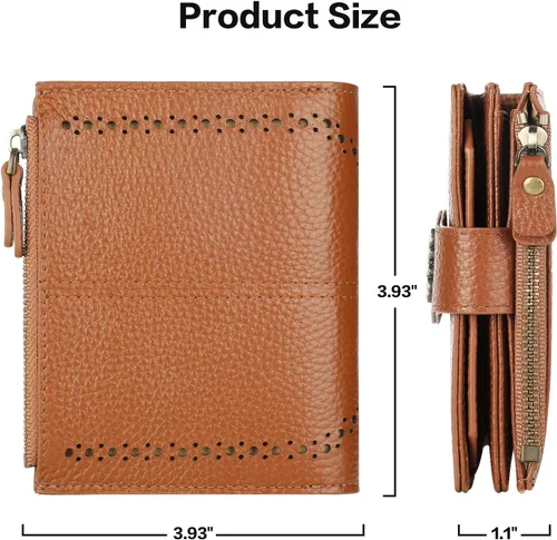 Miniatura 5 de Lavemi Cartera de cuero para mujer, pequeña, compacta, con bloqueo RFID, con bolsillo con cremallera