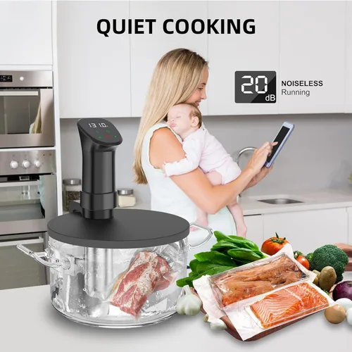 Miniatura 5 de Máquina Sous Vide - Cocinador Suvee - Kit Sous Vide Rocyis con Tapa, Recetas - Circulador de Inmersión de Calentamiento Rápido de 1000W / Negro