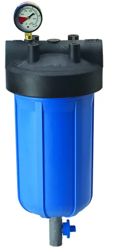 Pentair Pentek 150360 PBH - Carcasa de filtro de bolsa azul grande, conjunto de recipiente de bolsa NPT #10 de 1 pulgada con manómetro, llave y