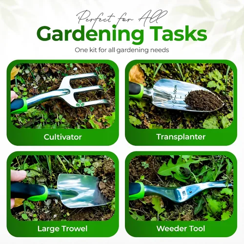 Miniatura 6 de Juego de 8 herramientas de jardinería con bolsa Herramientas de mano resistentes y a prueba de óxido con mangos de plástico incluye 15 etiquetas