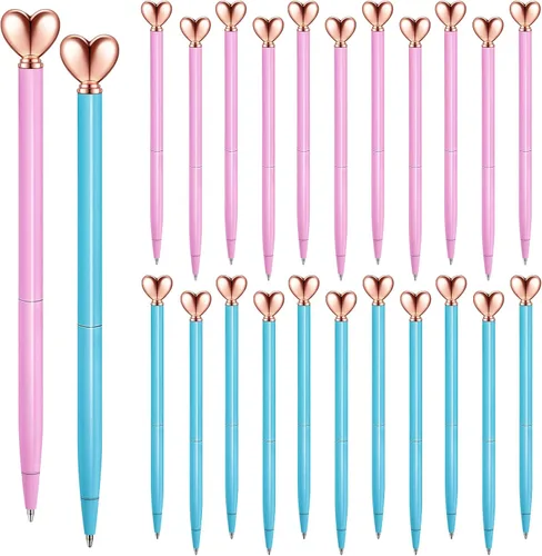 Miniatura 8 de Thenshop 24 piezas de bolígrafos con forma de corazón retráctiles de metal, lindos bolígrafos de 1.0 mm, tinta negra, bolígrafos de bola