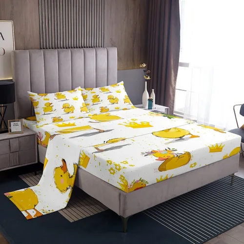 Miniatura 7 de Erosebridal Juego de sábanas para niños y niñas, diseño de pato amarillo, diseño de patos de dibujos animados, juego de ropa de cama de granja