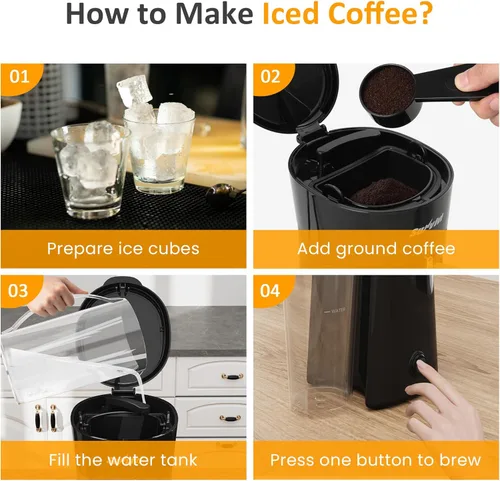 Miniatura 5 de SUNVIVI Cafetera de Café Helado de 20 Oz para Café Molido, Preparador de Té Frío con Filtro de Café Reutilizable y Jarra Aislada, Máquina de Una