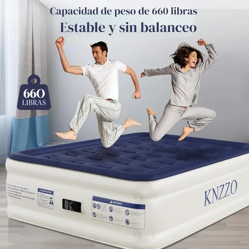 Miniatura 2 de Colchón de aire KNZZO tamaño full con bomba incorporada, colchón hinchable con parte superior suave y vellosa, colchón inflable a prueba de fugas