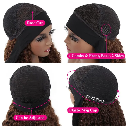 Miniatura 4 de Aiterina Peluca con Diadema de Cabello Humano Ombre con Mechas Rizado Peluca de Cabello Humano Pelugas con Diadema para Mujeres Negras Sin Encaje