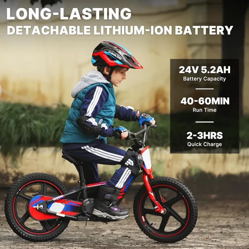 Miniatura 4 de Bicicleta eléctrica ligera AIII para niños, motocicleta eléctrica de 170/340W hasta 10/12MPH, batería desmontable de 24V, bicicleta de equilibrio