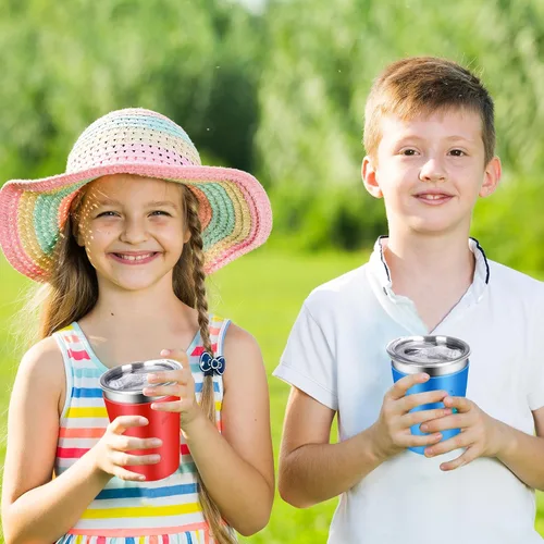 Miniatura 6 de ShineMe Vasos de acero inoxidable para niños, paquete de 2 tazas para niños con tapas y bonitas mangas de personajes espaciales, vasos antiderrames