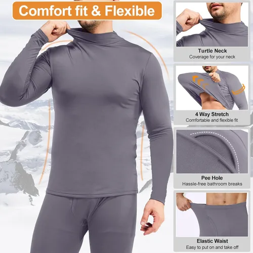 Miniatura 4 de CL convallaria Long Johns Thermal Underwear for Men Soft Fleece Lined Base Layer Cold Weather Top Bottom Set XS-4XL