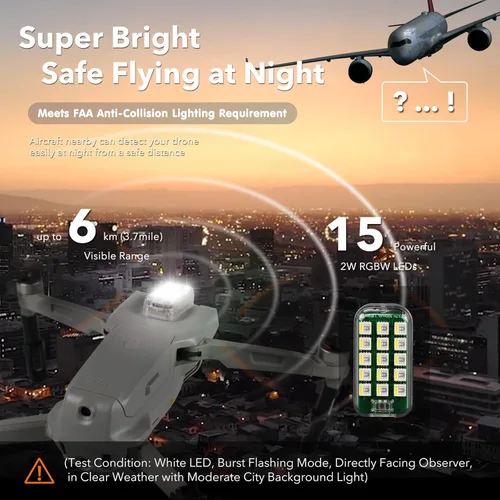Miniatura 2 de SYMIK GS600 - Luz estroboscópica para dron, distancia de visibilidad de 3.7 mi (3.7 millas), color blanco/rojo/verde, cumple con el requisito