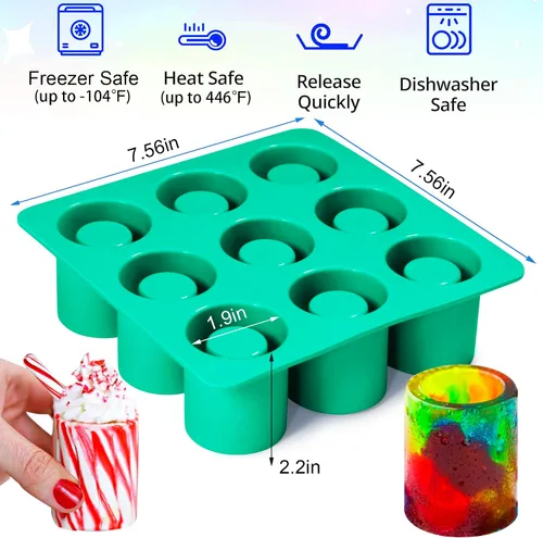 Miniatura 2 de Moldes de Silicona para Vasos de Chupito de 9 Cavidades Redondos, Juego de Horneado de Silicona para Chocolate, Dulces, Bandejas de Cubitos de Hielo