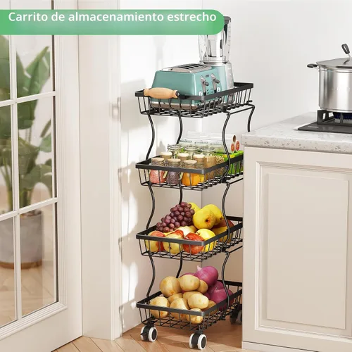 Miniatura 3 de Cesta de frutas, organizadores y almacenamiento de despensa de cocina, cesta apilable de alambre de metal de 4 niveles para frutas, verduras