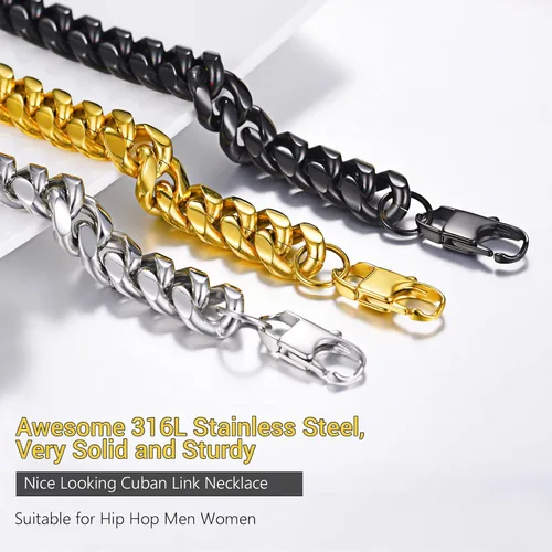 Miniatura 8 de PROSTEEL Trendy Cuban Links Necklace for Men Women, Black18K Gold Plated 316L Stainless Steel, W 4.8mm-14mm, L 14inch-30inch, Come Gift Box
