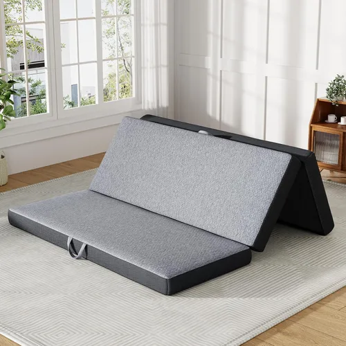 Colchón triple tamaño Queen de 4 pulgadas – Colchón plegable de espuma viscoelástica para campamento, viajes, casa rodante, cama de invitados y