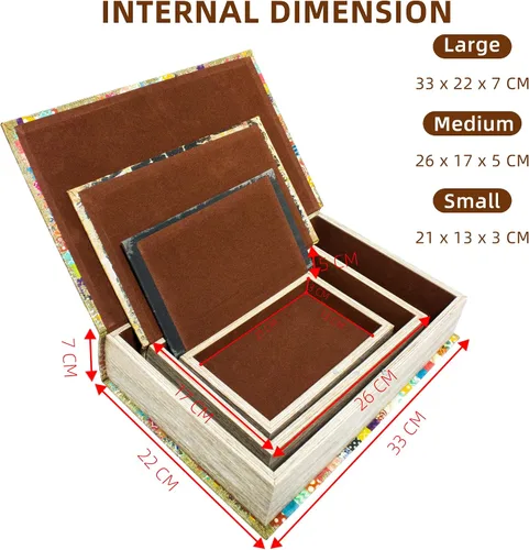 Miniatura 2 de Juego de 3 Cajas Decorativas para Libros, Cajas de Recuerdo y Baratijas con Patrón de Mapa del Mundo Antiguo, Regalo de Graduación Juego de 3