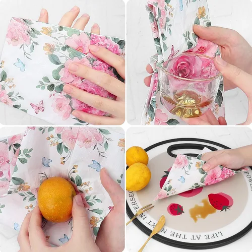 Miniatura 4 de Servilletas de papel florales para platos, 60 servilletas desechables largas para decoración de fiesta, boda, cumpleaños, baño (rosa)